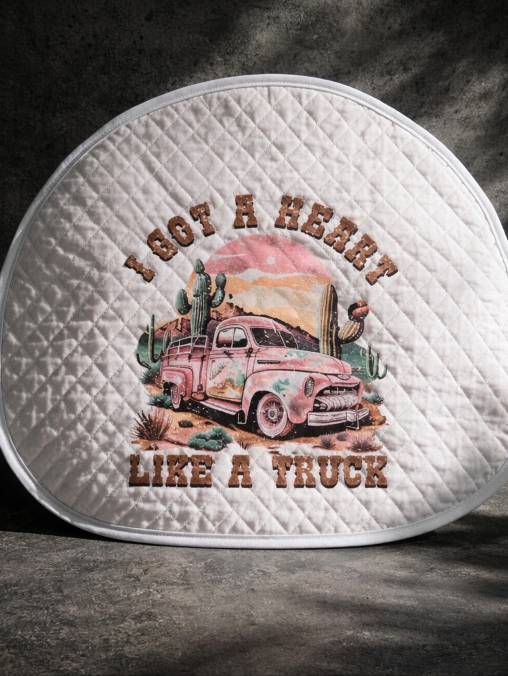 #2 Pink Vintage Truck Quilted Steering Wheel Cover "I Got a Heart Like a Truck"